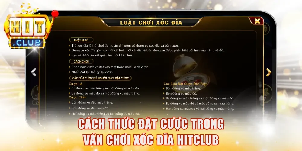 Cách thức đặt cược trong ván chơi Xóc Đĩa HitClub